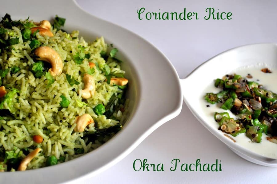 Coriander Rice and Okra Curd Pachadi