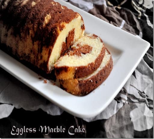 Simple Marble cake without egg Recipe | How to make marble effect on cake tutorial.