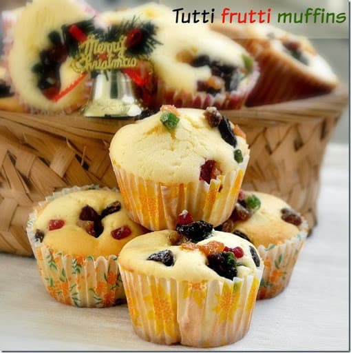 Best Ever Eggless Tutti Frutti Muffins | Easy Christmas cake recipes
