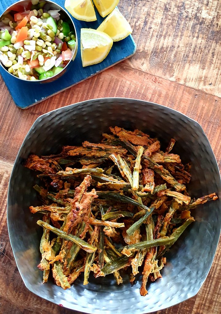 Kurkuri Bhindi recipe, crispy spicy okra (baked) - Prema's Culinary