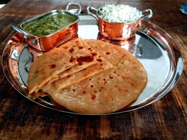 Cheese Paratha with Palak Dal and jeera rice