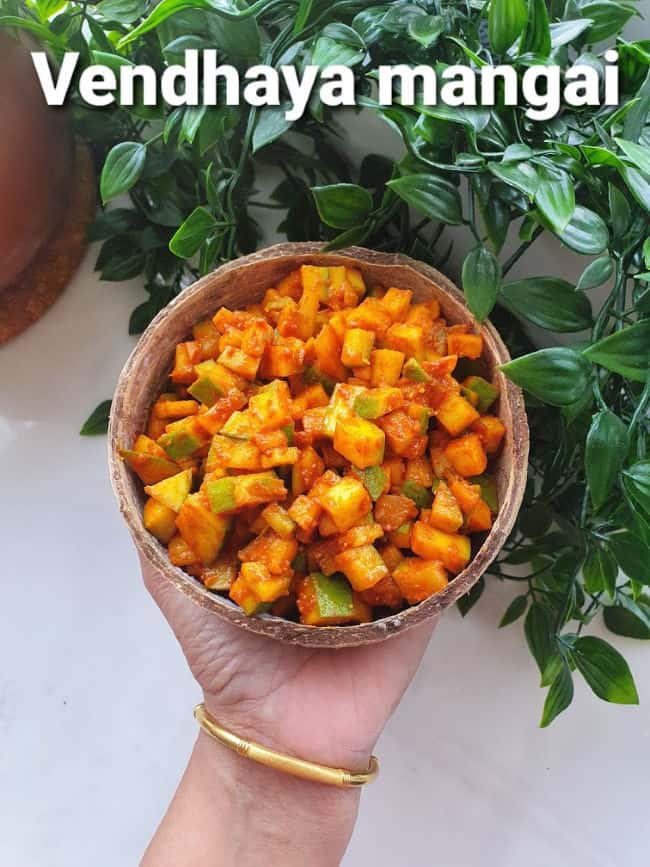 Vendhaya Mangai recipe, Vendhayam Mangai Oorugai with Homemade Vendhaya Podi