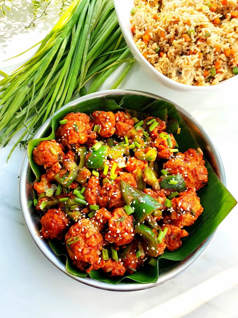 Veg Fried rice and Gobi Manchurian, Low Calorie Lunch Recipes