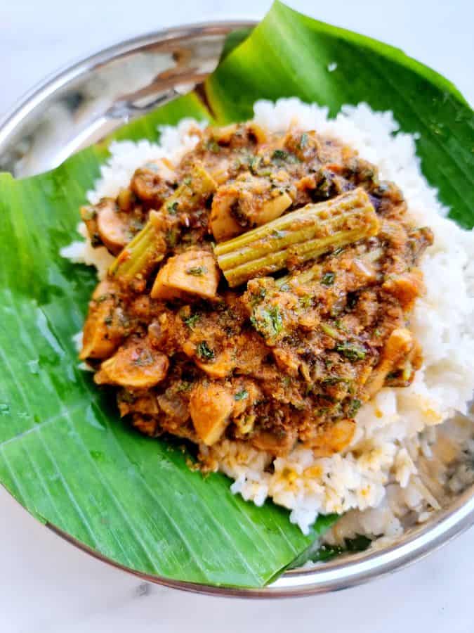 Chettinad Mushroom Kulambu for rice