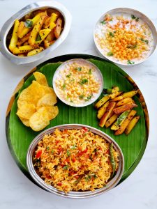 Simple-Tomato-rice-with-Potato-fry-South-Indian-Lunch-Menu