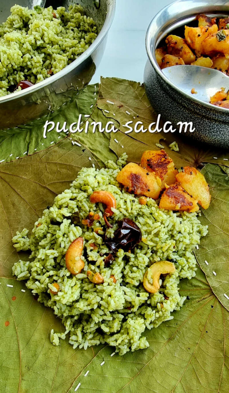 Mint Rice recipe, Simple Pudina Sadam Potato Roast(Indian Lunch Menu)